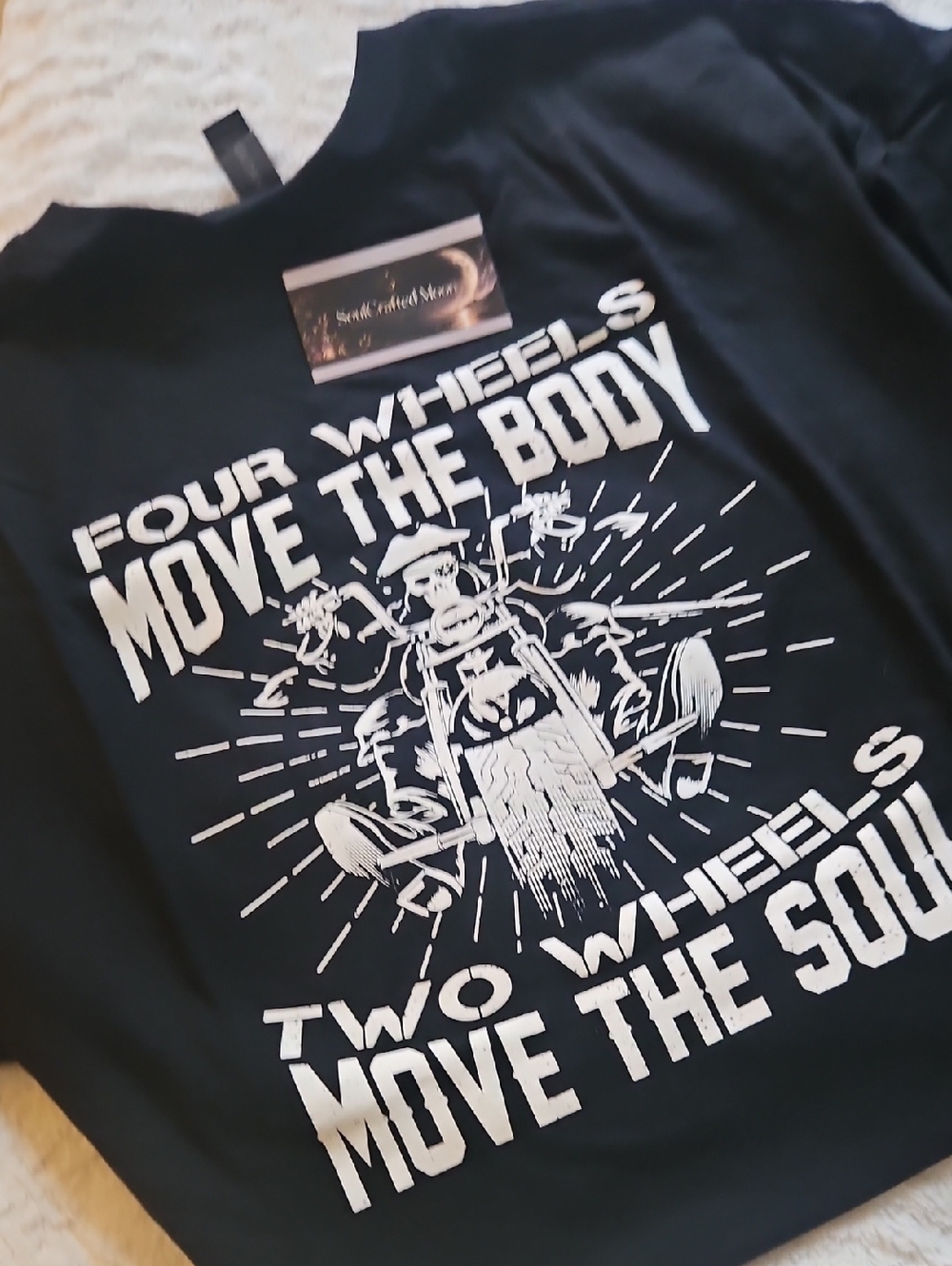 Gildan Black Short Sleeve Tee with White Motorcycle Graphic
